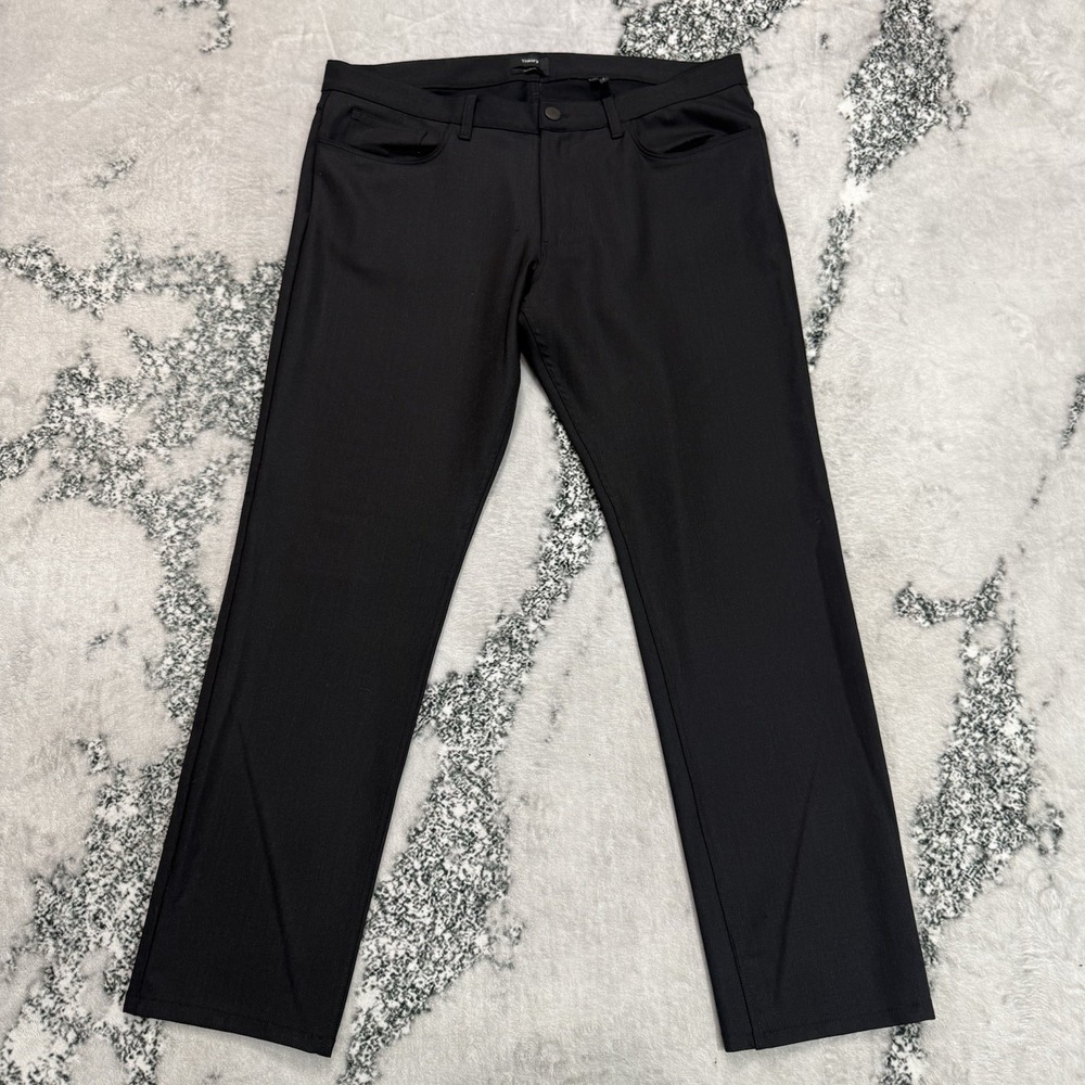 Theory Raffi Slim Fit Pants Mens Sz 38 Black Wool Blend Stretch Dress Trousers